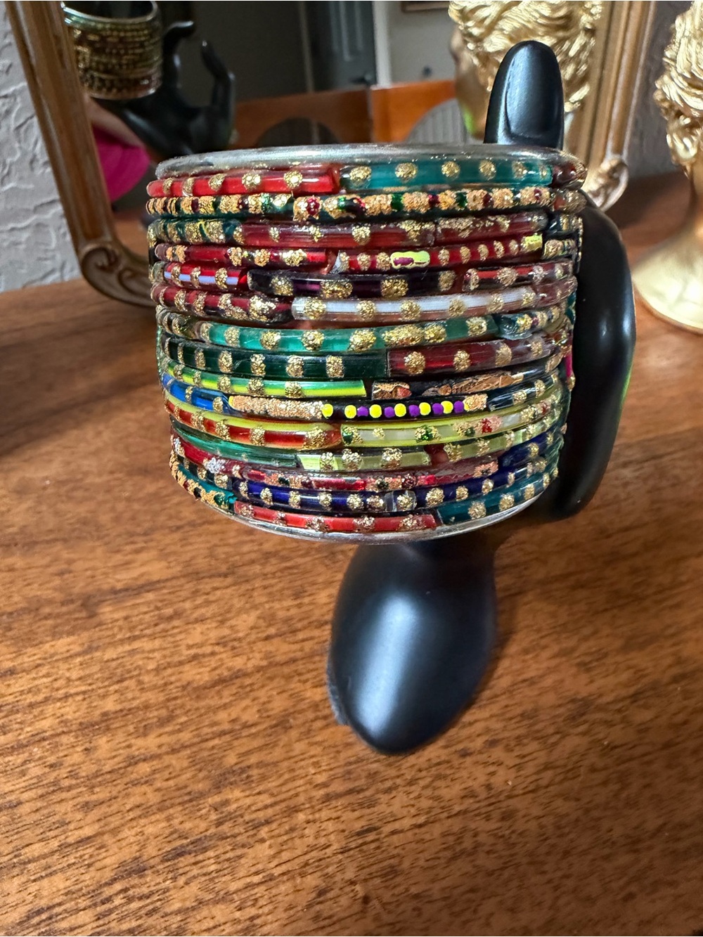Colorful Indian Beaded and Gold Dot Cuff Bracelet